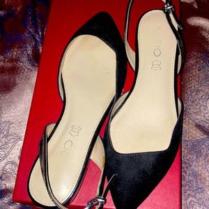 Black velvet sling back flats